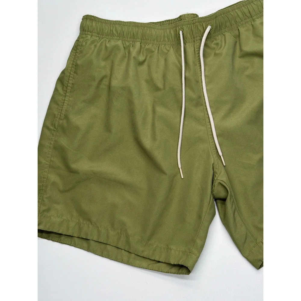 H&M Mens Swim Trunks‎ Olive Green XL Elastic Drawstring Mesh Lined Board Shorts